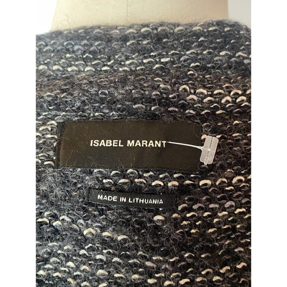 Isabel Marant Etoile Tweed Jacket Black White Striped Wool Blend Blazer Sz L - Picture 8 of 10